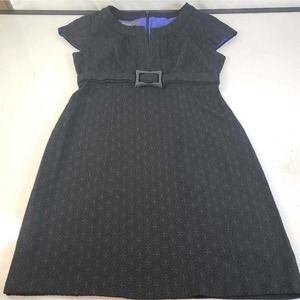 Donna Ricco Womens A Line Dress Black Geometric Belted Cap Sleeve Zip Petite 10P